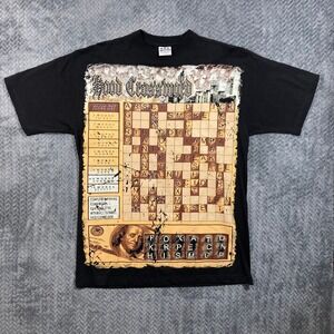 Pro Power T-Shirt Mens XL Hood Crossword Black Graphic Heavy Cotton EUC